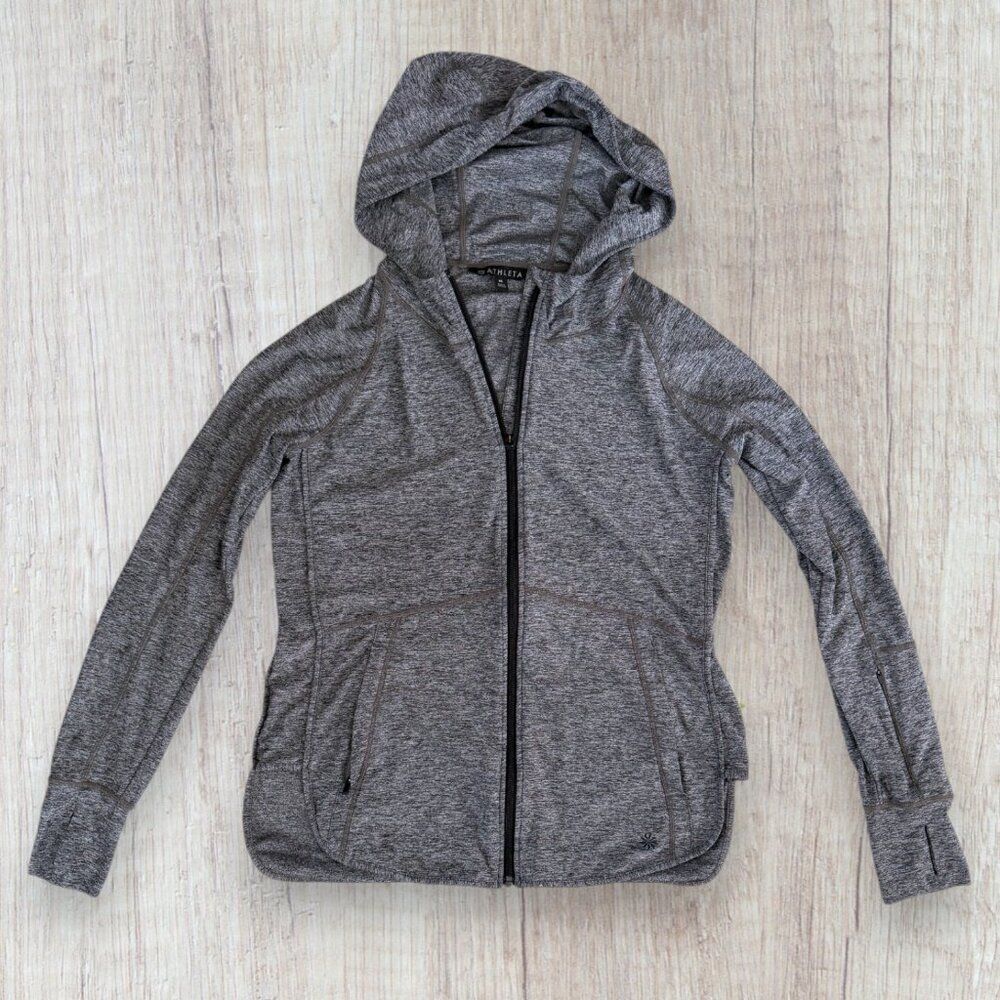 Athleta Gray Space Dye Zip Hoodie Jacket Thumbholes Athletic Womens M